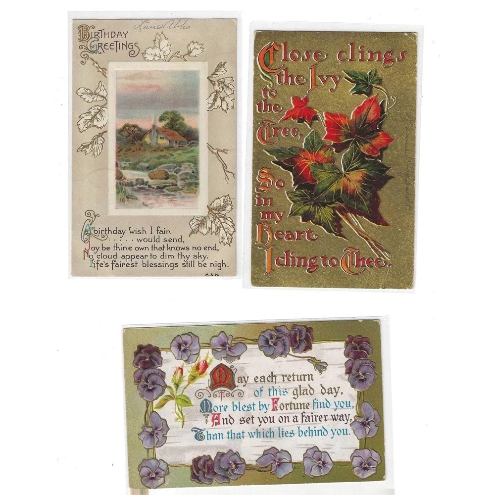 Set of 14 Antique Postcards Christmas Santa Turkey Gold Birds‎ Bells Snow Easter